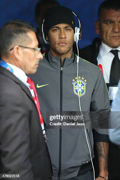 Neymar of Brazil is seen at the tunnel prior the 2015 Copa America Chile Group C match between Brazil and Venezuela at Monumental David Arellano...