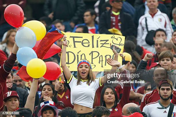 Fans of Venezuela display a banner prior the 2015 Copa America Chile Group C match between Brazil and Venezuela at Monumental David Arellano Stadium...