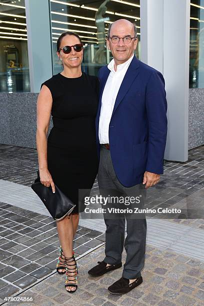 Silvia Bertolini Rossi and Raffaello Napoleone attend Prada Menswear Spring/Summer 2016 Cocktail Party at Fondazione Prada at Fondazione Prada on...