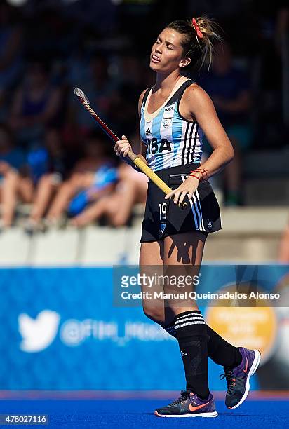 Agustina Albertario of Argentina reacts during the match between Germany and Argentina at Polideportivo Virgen del Carmen during day eight of the...