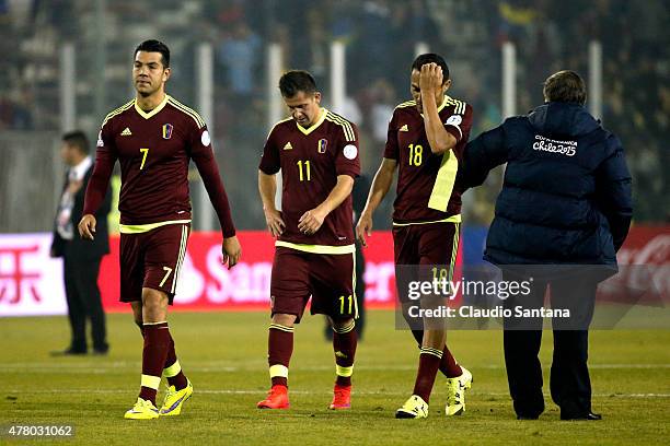 Players of Venezuela leave the field after the 2015 Copa America Chile Group C match between Brazil and Venezuela at Monumental David Arellano...