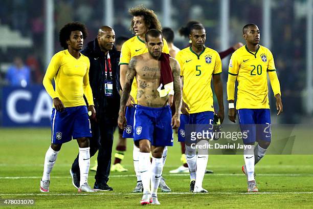 Players of Brazil leave the field after the 2015 Copa America Chile Group C match between Brazil and Venezuela at Monumental David Arellano Stadium...