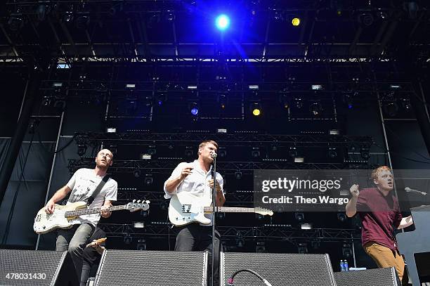 Matt Maust, Nathan Willet, and Jonnie Russell of Cold War Kids perform onstage during day 4 of the Firefly Music Festival on June 21, 2015 in Dover,...