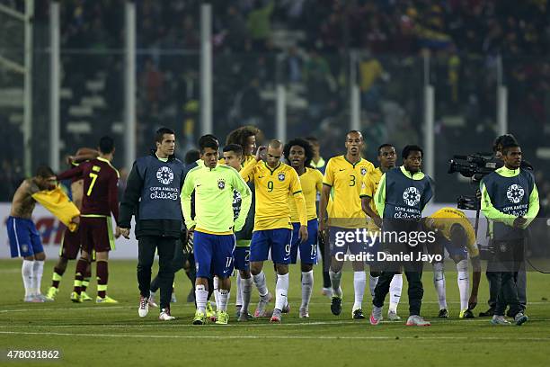 Players of Brazil leave the field after the 2015 Copa America Chile Group C match between Brazil and Venezuela at Monumental David Arellano Stadium...