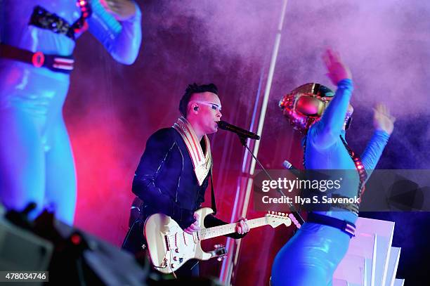 Musician Luke Steele of Empire of the Sun performs onstage during day 4 of the Firefly Music Festival on June 21, 2015 in Dover, Delaware.