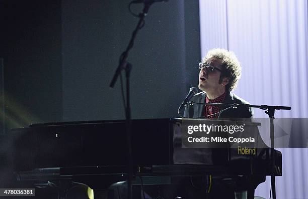 Musician Ian Axel of the band A Great Big World performs during the Pinoy Relief Benefit concert at Madison Square Garden on March 11, 2014 in New...