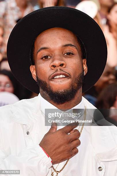 Tory Lanez arrives at the 2015 MuchMusic Video Awards at MuchMusic HQ on June 21, 2015 in Toronto, Canada.