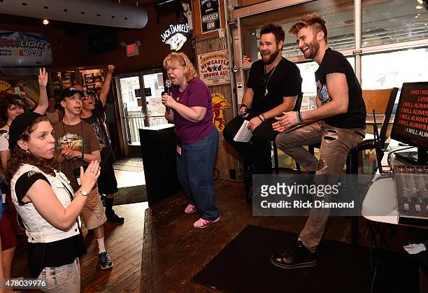 The Swon Brothers Zach Swon and Colton Swon host as ACM Lifting Lives Camper performs during ACM Lifting Lives Music Camp Karaoke Night With The Swon...
