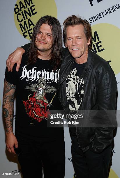 Kevin Bacon and son Travis Bacon attend the premiere of "Cop Car" during BAMcinemaFest 2015 at the BAM Peter Jay Sharp Building on June 21, 2015 in...