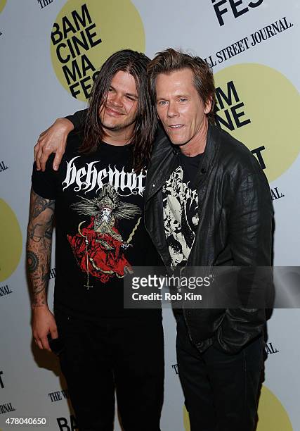 Kevin Bacon and son Travis Bacon attend the premiere of "Cop Car" during BAMcinemaFest 2015 at the BAM Peter Jay Sharp Building on June 21, 2015 in...