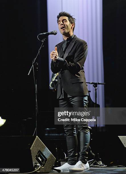 Musicians Chad Vaccarino of the band A Great Big World performs during the Pinoy Relief Benefit concert at Madison Square Garden on March 11, 2014 in...