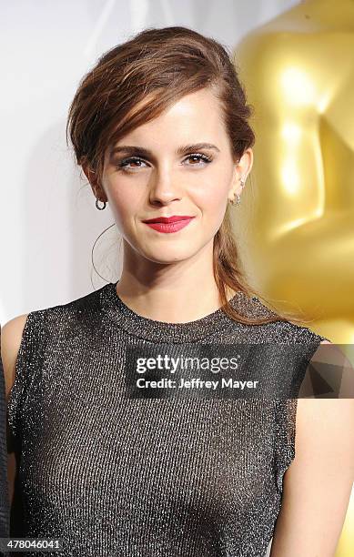 Actress Emma Watson poses in the press room during the 86th Annual Academy Awards at Loews Hollywood Hotel on March 2, 2014 in Hollywood, California.