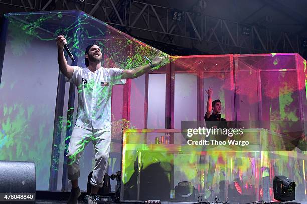 Musical producers Alex Pall and Andrew Taggart of Chainsmokers perform onstage during day 4 of the Firefly Music Festival on June 21, 2015 in Dover,...