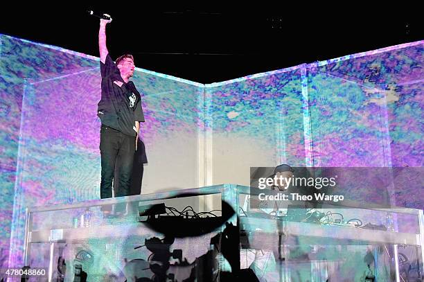 Musical producers Andrew Taggart and Alex Pall of Chainsmokers perform onstage during day 4 of the Firefly Music Festival on June 21, 2015 in Dover,...