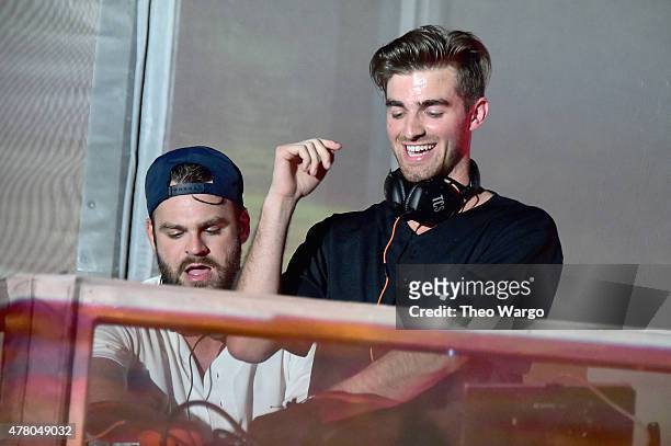 Musical producers Alex Pall and Andrew Taggart of Chainsmokers perform onstage during day 4 of the Firefly Music Festival on June 21, 2015 in Dover,...