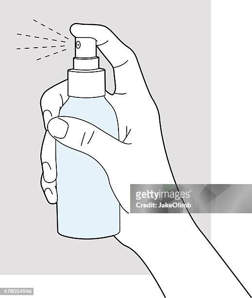 stockillustraties, clipart, cartoons en iconen met hand using spray bottle line art - hand sanitizer