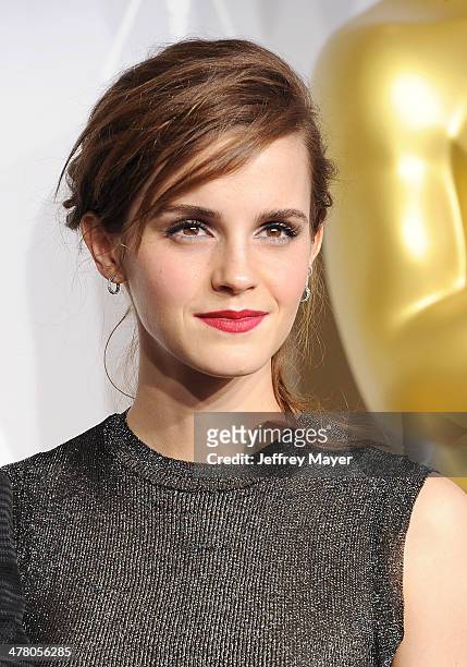 Actress Emma Watson poses in the press room during the 86th Annual Academy Awards at Loews Hollywood Hotel on March 2, 2014 in Hollywood, California.