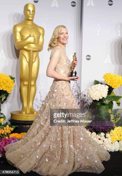Actress Cate Blanchett winner of Best Performance by an Actress in a Leading Role poses in the press room during the 86th Annual Academy Awards at...