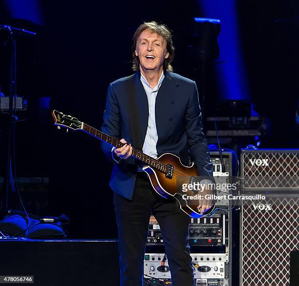Singer-songwriter Sir Paul McCartney performs during U.S. 'Out There' tour at Wells Fargo Center on June 21, 2015 in Philadelphia, Pennsylvania.