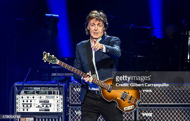 Singer-songwriter Sir Paul McCartney performs during U.S. 'Out There' tour at Wells Fargo Center on June 21, 2015 in Philadelphia, Pennsylvania.