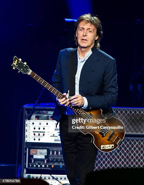 Singer-songwriter Sir Paul McCartney performs during U.S. 'Out There' tour at Wells Fargo Center on June 21, 2015 in Philadelphia, Pennsylvania.