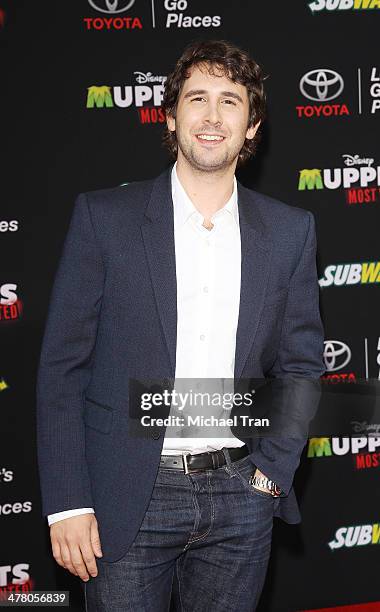 Josh Groban arrives at the Los Angeles premiere of "Muppets Most Wanted" held at the El Capitan Theatre on March 11, 2014 in Hollywood, California.