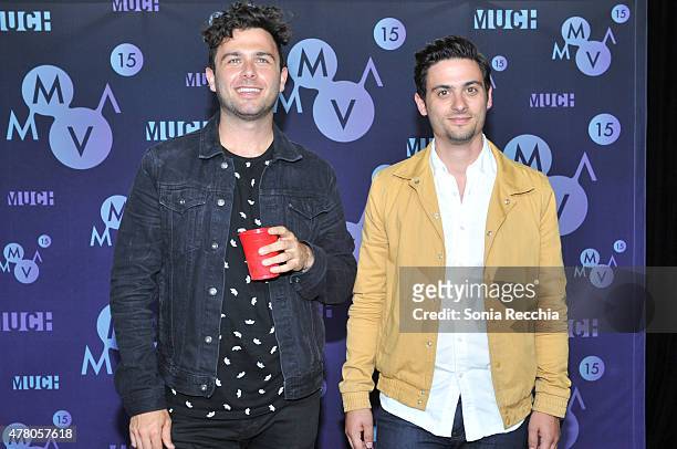 Max Kerman and Mike Deangelis of the Arkells pose in the press room at the 2015 MuchMusic Video Awards at MuchMusic HQ on June 21, 2015 in Toronto,...