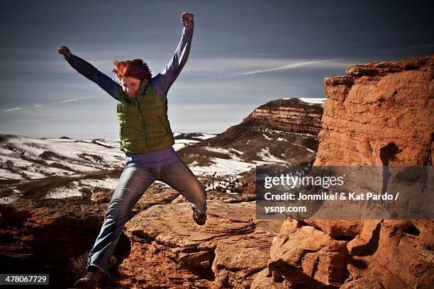 red rocks jump! - lander wyoming stock pictures, royalty-free photos & images