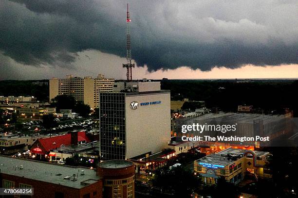 Storm moves over downtown Silver Spring, MD on Saturday June 20, 2015.