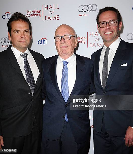 Lachlan Murdoch, Rupert Murdoch and James Murdoch attend the Television Academy's 23rd Hall of Fame induction gala at Regent Beverly Wilshire Hotel...