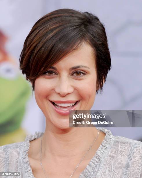 Actress Catherine Bell arrives at the Los Angeles premiere of "Muppets Most Wanted" at the El Capitan Theatre on March 11, 2014 in Hollywood,...