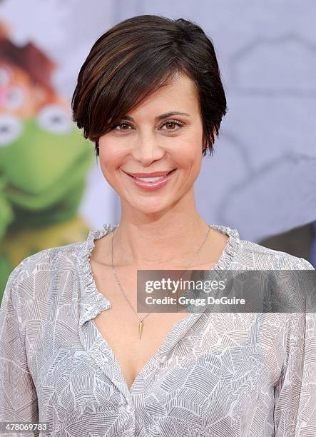 Actress Catherine Bell arrives at the Los Angeles premiere of "Muppets Most Wanted" at the El Capitan Theatre on March 11, 2014 in Hollywood,...