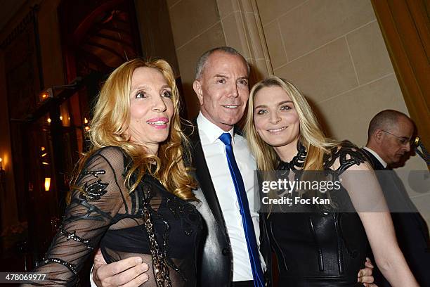 Sylvie Elias, Jean Claude Jitrois and Sarah Marshall attend Sauvons Saint Cloud Auction Ceremony Dinner at Hotel Interallie on March 11, 2014 in...