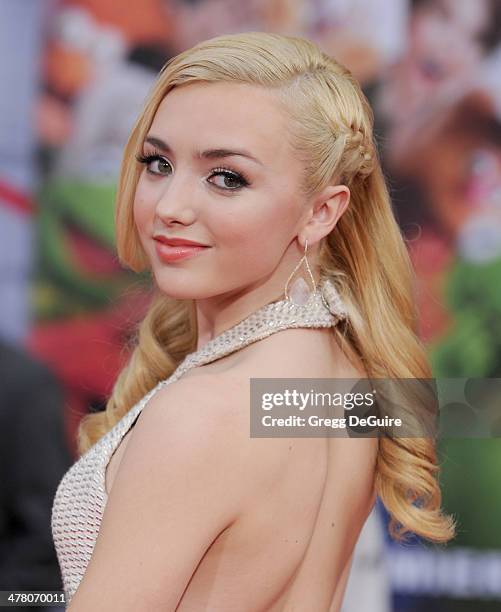 Actress Peyton List arrives at the Los Angeles premiere of "Muppets Most Wanted" at the El Capitan Theatre on March 11, 2014 in Hollywood, California.
