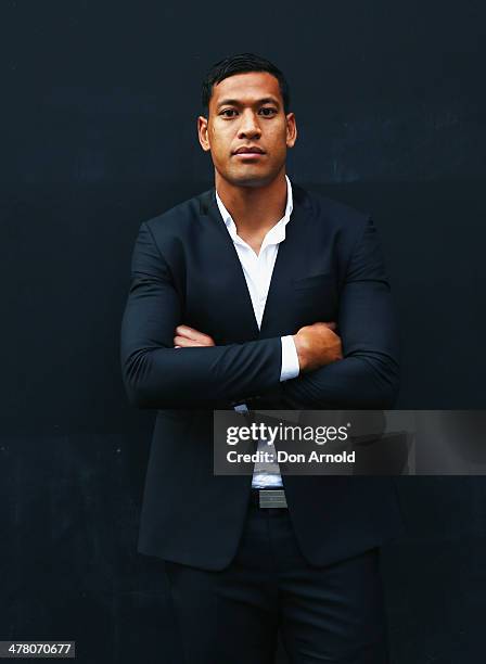 Israel Falau poses at the Foxtel Presto launch at the Ivy on March 12, 2014 in Sydney, Australia.