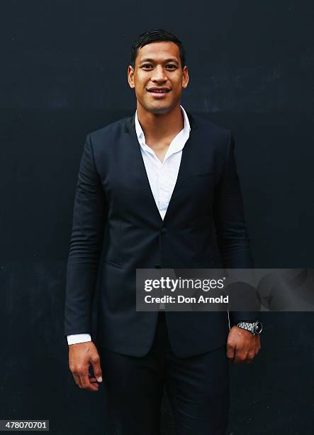 Israel Falau poses at the Foxtel Presto launch at the Ivy on March 12, 2014 in Sydney, Australia.