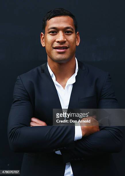 Israel Falau poses at the Foxtel Presto launch at the Ivy on March 12, 2014 in Sydney, Australia.