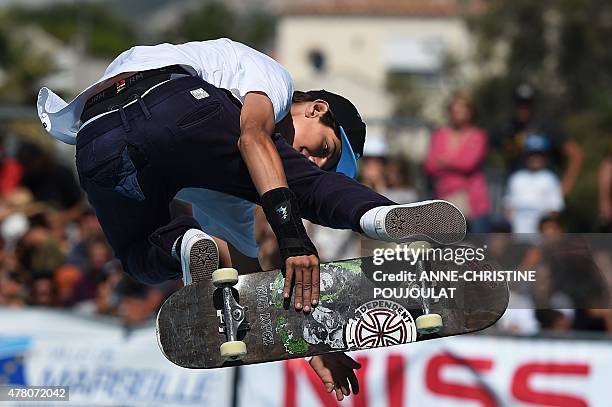 Italian skater Ivan Federico takes part in qualifying rounds of the French stage of the World Cup Skateboarding ISU during the Sosh Freestyle Cup,...