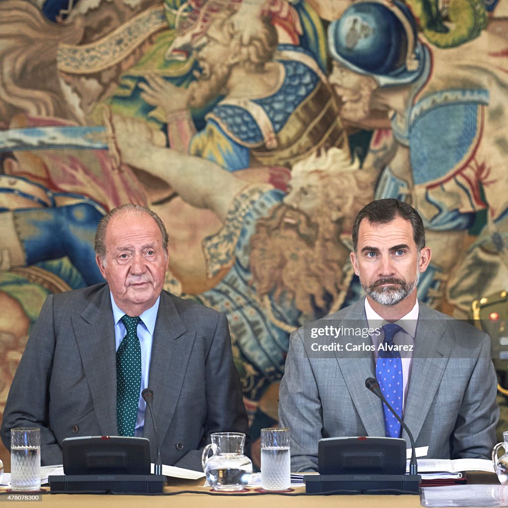 King Felipe VI of Spain and King Juan Carlos Attend a Meeting with COTEC Foundation