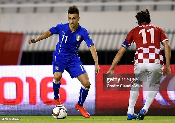 Stephan El Shaarawy of Italy in action during the UEFA Euro 2016 Qualifier between Croatia and Italy on June 12, 2015 in Split, Croatia.