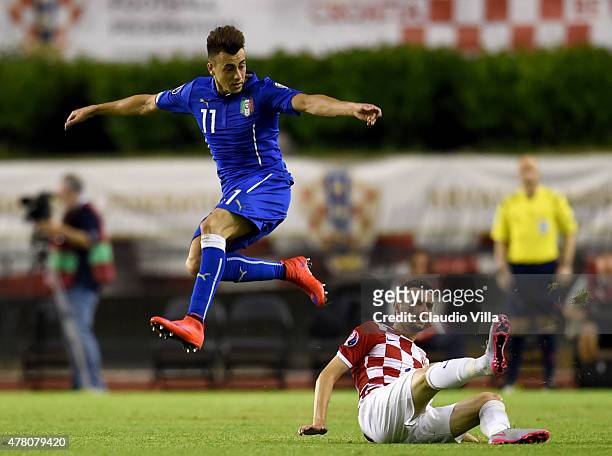 Stephan El Shaarawy of Italy and Marcelo Brozovic of Croatia compete during the UEFA Euro 2016 Qualifier between Croatia and Italy on June 12, 2015...