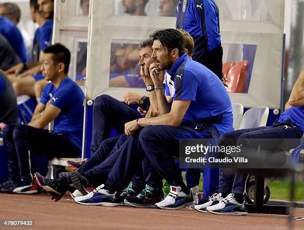 Gianluigi Buffon of Italy injured during the UEFA Euro 2016 Qualifier between Croatia and Italy on June 12, 2015 in Split, Croatia.