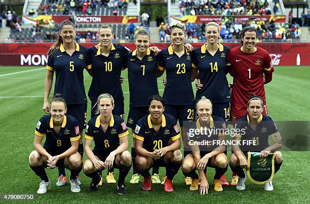 Australia's defender Laura Alleway, midfielder Emily Van Egmond, defender Steph Catley, forward Michelle Heyman and goalkeeper Lydia Williams. Bottom...