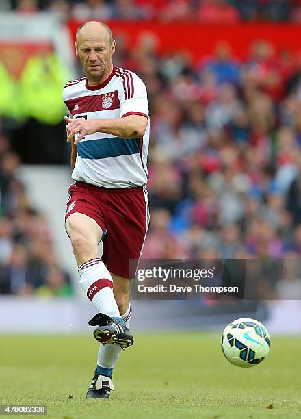 Hans Pflugler of Bayern Munich All Stars during the Manchester United Foundation charity match between Manchester United Legends and Bayern Munich...
