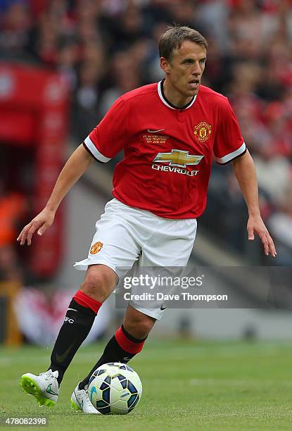 Phil Neville of Manchester United Legends during the Manchester United Foundation charity match between Manchester United Legends and Bayern Munich...