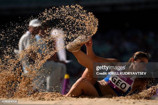 Georgia's Maiko Gogoladze competes in the women's long jump at the athletics event of the 2015 European Games in Baku on June 22, 2015. AFP PHOTO /...