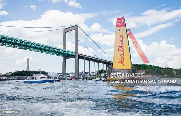 Abu Dhabi Ocean Racing team skippered by British Ian Walker arrives in Gothenburg at the end of Leg 9 of the Volvo Ocean Race from Lorient to...