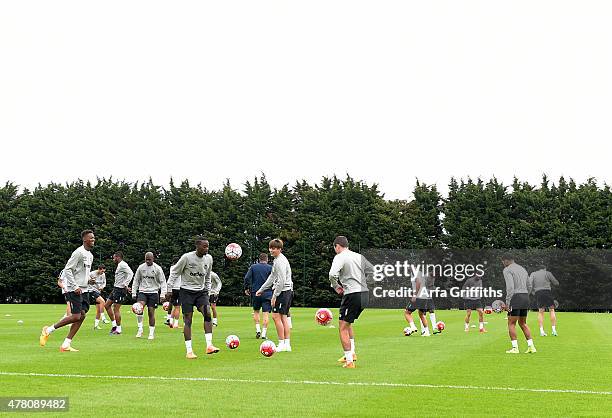 During the first West Ham United training session of the pre-season at Chadwell Heath on June 22, 2015 in London, England.