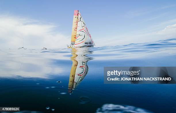 Abu Dhabi Ocean Racing team skippered by British Ian Walker sails to Gothenburg at the end of Leg 9 of the Volvo Ocean Race from Lorient to...