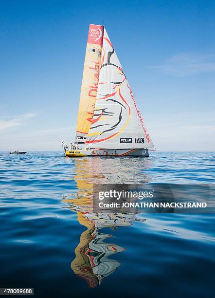 Abu Dhabi Ocean Racing team skippered by British Ian Walker sails to Gothenburg at the end of Leg 9 of the Volvo Ocean Race from Lorient to...